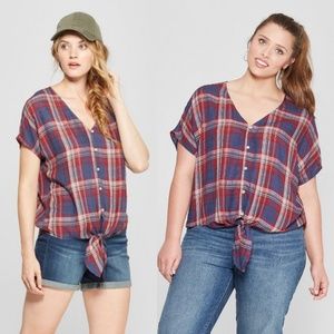 Plaid Tie Front Top *Universal Thread *NWT*